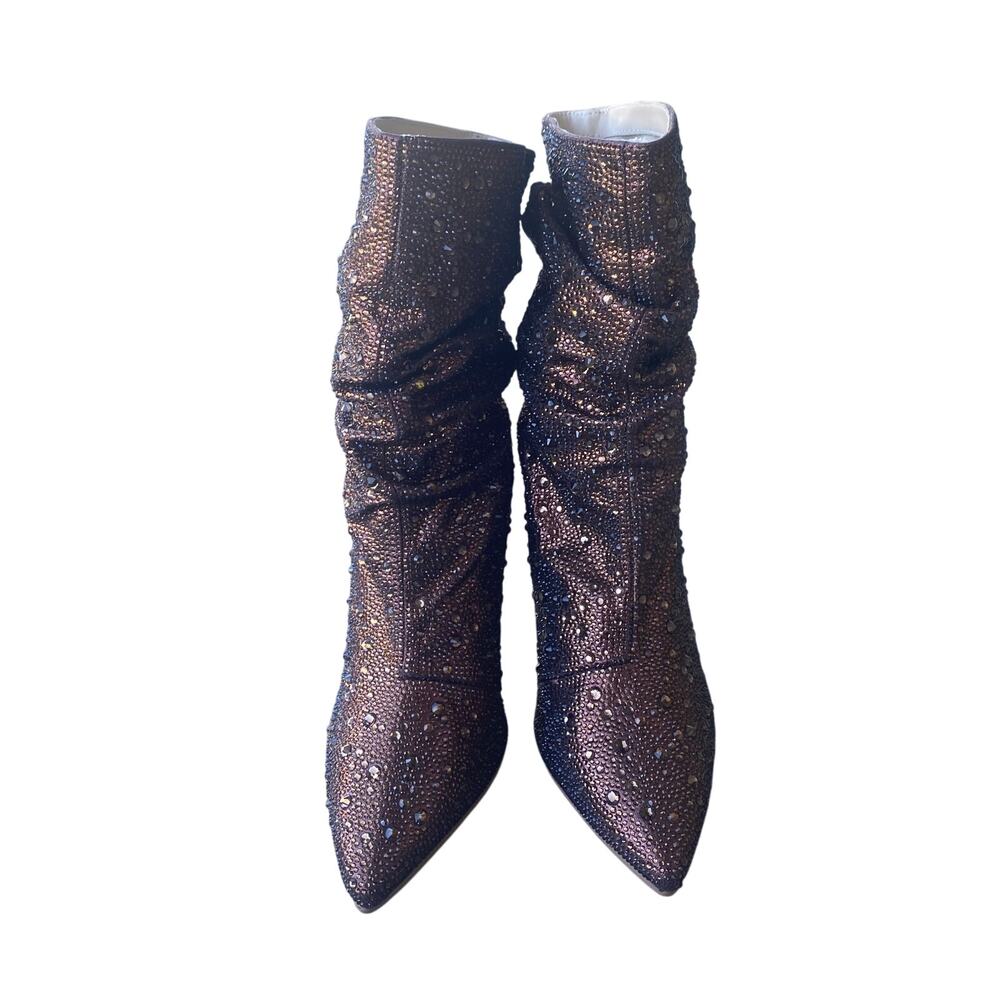 Betsey Johnson SB-Mac Rhinestone Ankle Boots Women’s 9M Bronze Sparkle Heels
